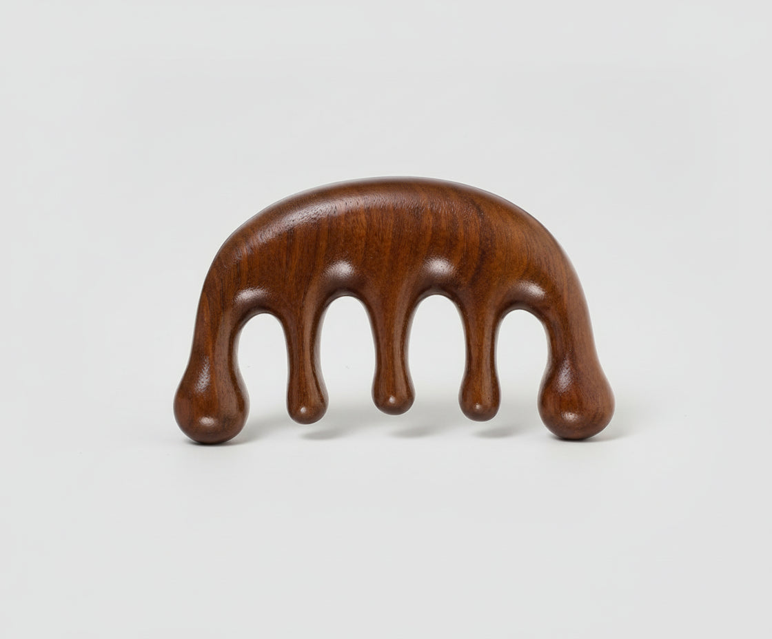 Golden Sandalwood Wooden Massager Comb Five Teeth, Acupoint Scalp and Body Massage Tool for Relaxation and Stress Relief, Suitable for Home and Travel Use