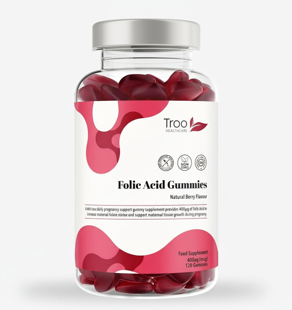 Folic Acid 400Μg Gummy Prenatal Supplement - 120 Natural Berry Flavour Gummies to Support Health Pregnancy & Foetus Development - No Common Allergens or GMO