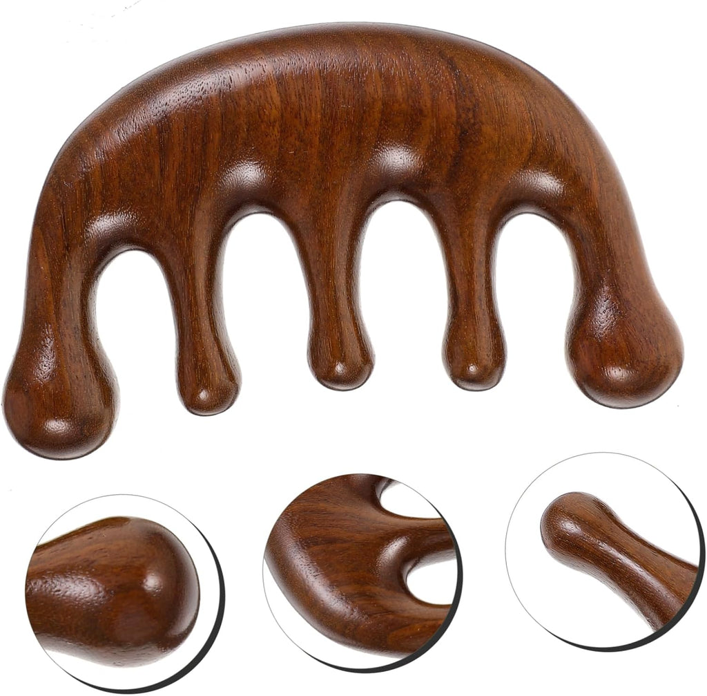 Golden Sandalwood Wooden Massager Comb Five Teeth, Acupoint Scalp and Body Massage Tool for Relaxation and Stress Relief, Suitable for Home and Travel Use