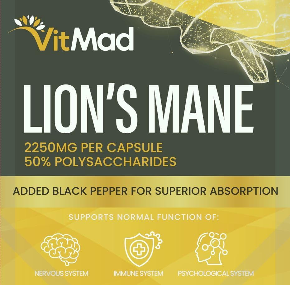Lions Mane Supplement 2250Mg per Capsule - 1 a Day - 50% Polysaccharides (60)