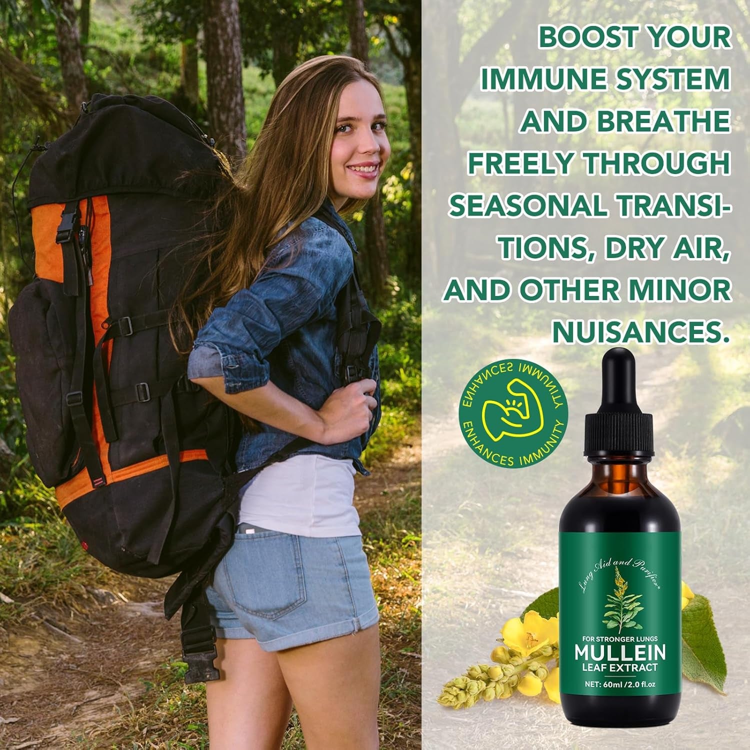 Mullein Leaf Extract for Lungs,60Ml Premium Mullein Leaf Extract Drops Balance Mullein Drops for Lungs,Vegan Premium Mullein Leaf Extract Fast Absorption