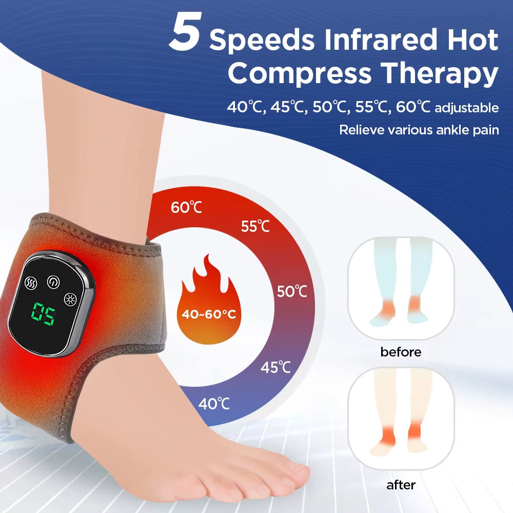 Electric Foot Ankle Massager with Heat & Vibration Cordless Heating Pad Ankle Wrap for Sports Recovery Warm Support Brace Belt