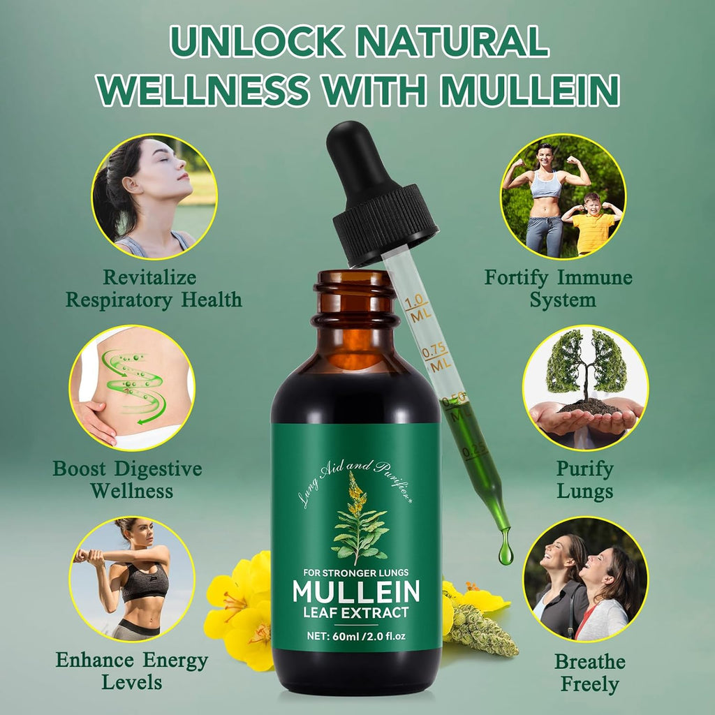 Mullein Leaf Extract for Lungs,60Ml Premium Mullein Leaf Extract Drops Balance Mullein Drops for Lungs,Vegan Premium Mullein Leaf Extract Fast Absorption